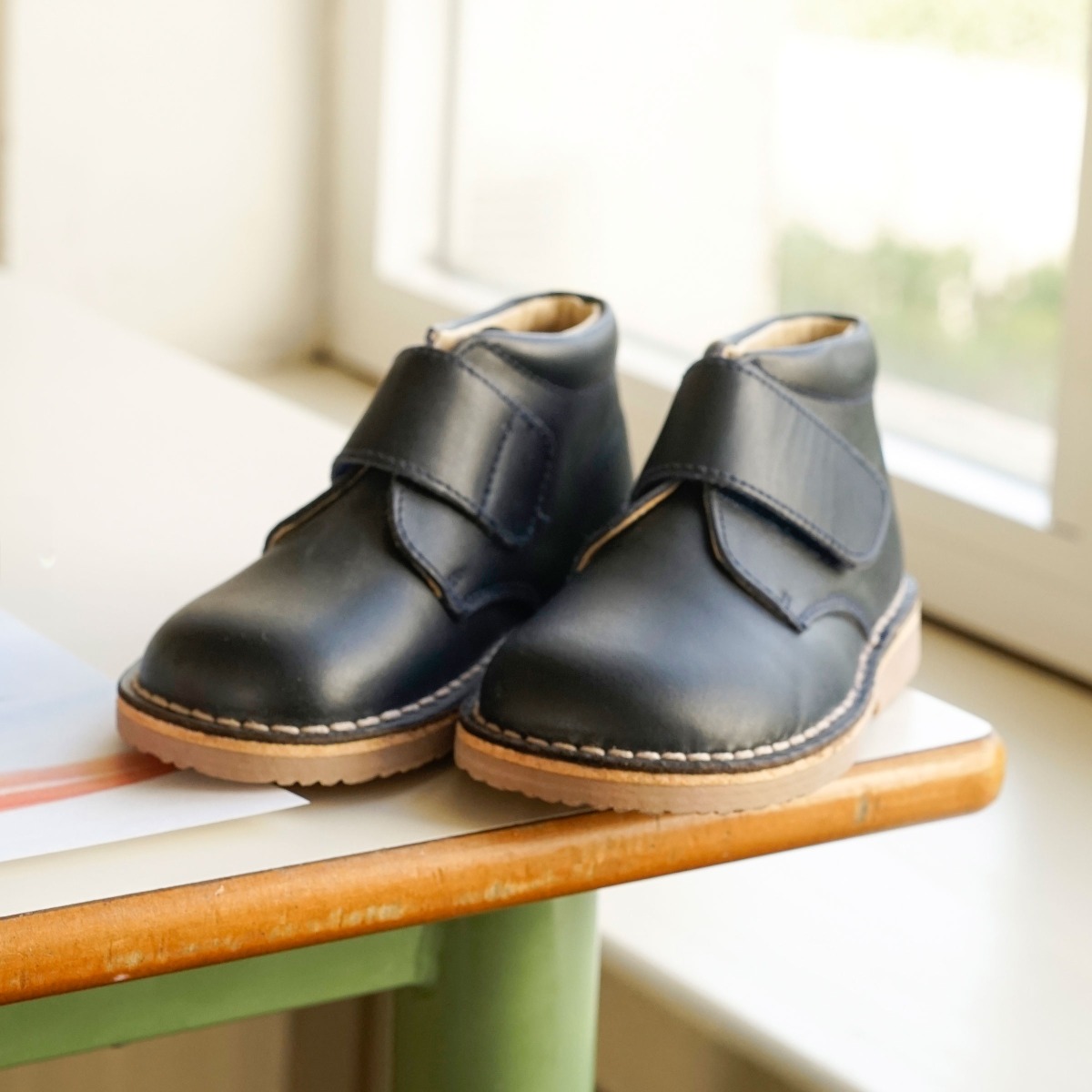 Polacchini di pelle Stivali per la scuola con chiusura a strappo