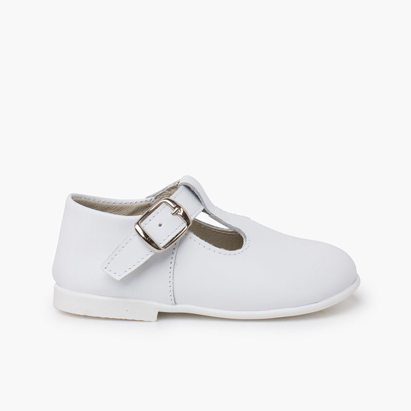 Scarpe Occhio di Bue Primi Passi Pelle Fibbia Bianco