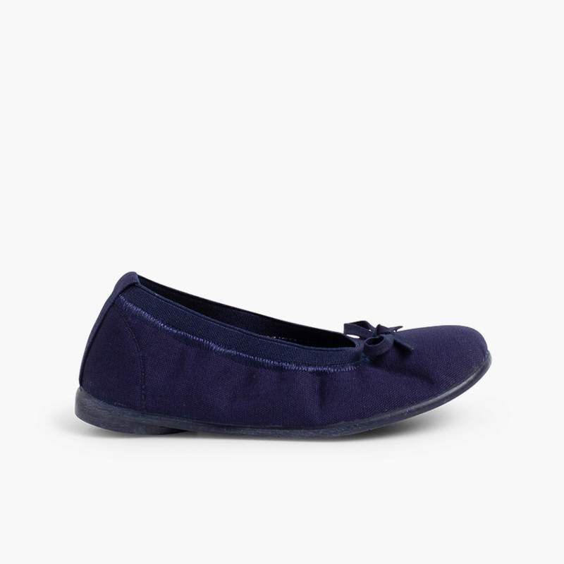 Ballerine Elastico Scarpe Tela Nastro Blu