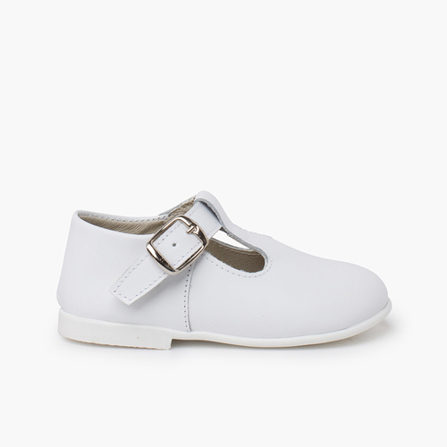 Scarpe Occhio di Bue Primi Passi Pelle Fibbia Bianco
