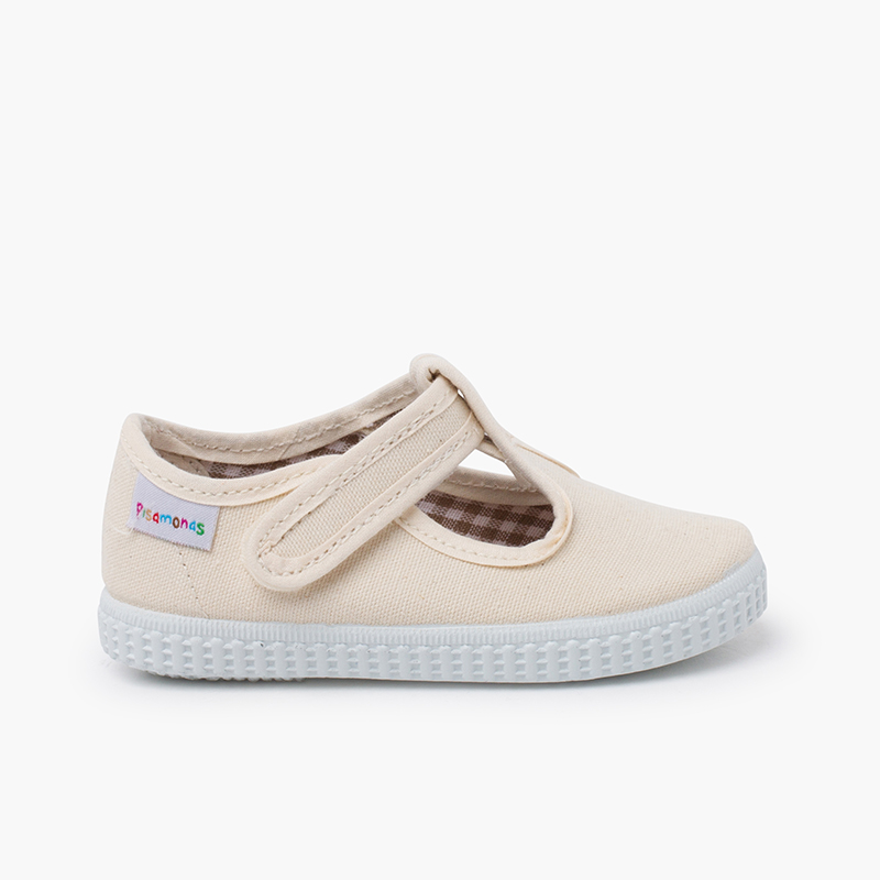 Scarpe Occhio di Bue T-Bar Bambini chiusura a strappo Ecru