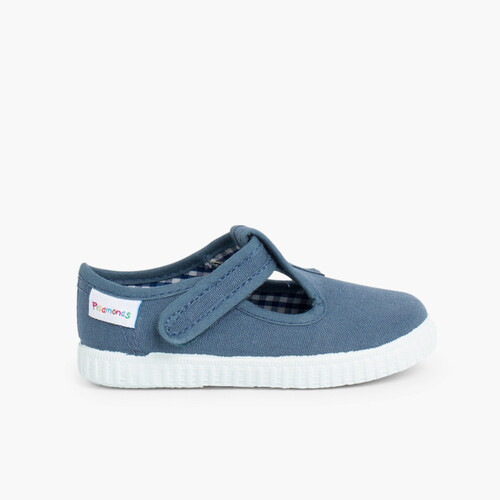 Scarpe Occhio di Bue T-Bar Bambini chiusura a strappo Blu jeans
