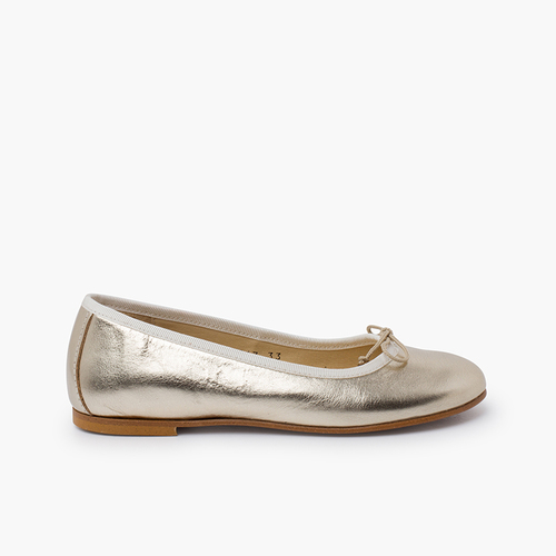 Ballerine Bambina Pelle Comunione Champagne