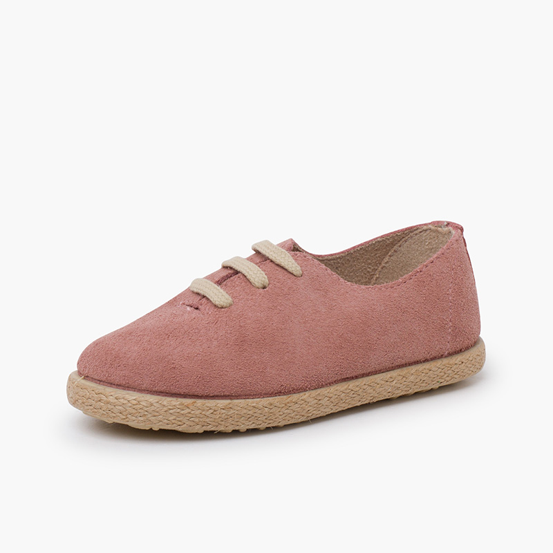 Scarpe lacci scamosciate e iuta bambini Rosa Antico