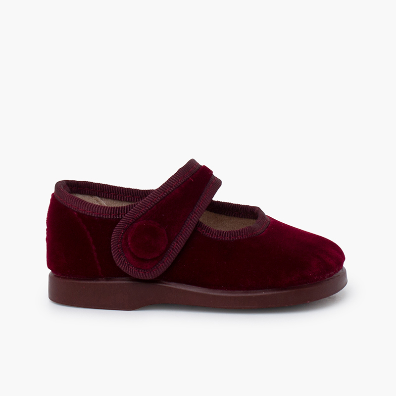 Scarpe ballerine con cinturino in velluto con bottone chiusura a strappo per bambine Bordeaux