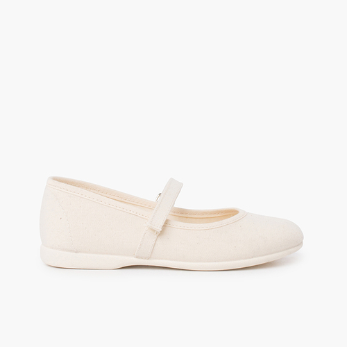 Scarpe Bambina Tela chiusura a strappo fino Ecru