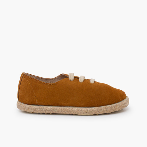 Scarpe lacci scamosciate e iuta bambini Cuoio