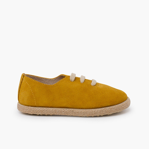 Scarpe lacci scamosciate e iuta bambini Mostarda