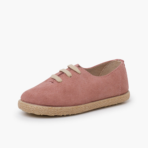 Scarpe lacci scamosciate e iuta bambini Rosa Antico