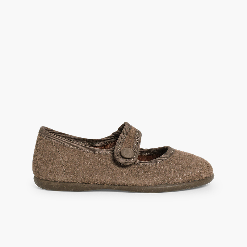 Scarpe bambina scamosciate chiusura a strappo Taupe