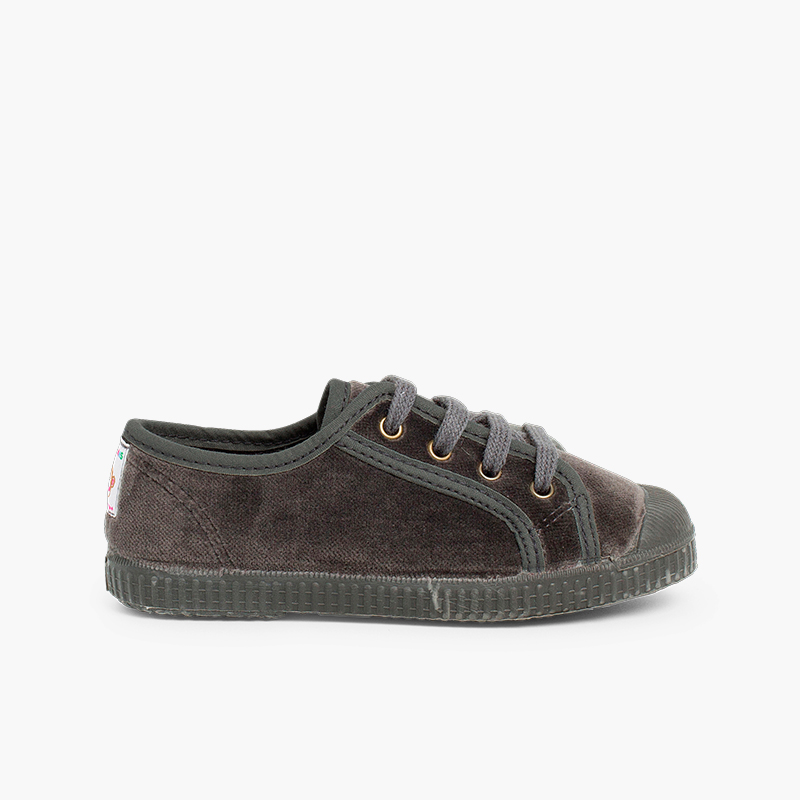 Scarpe velluto con lacci Grigio