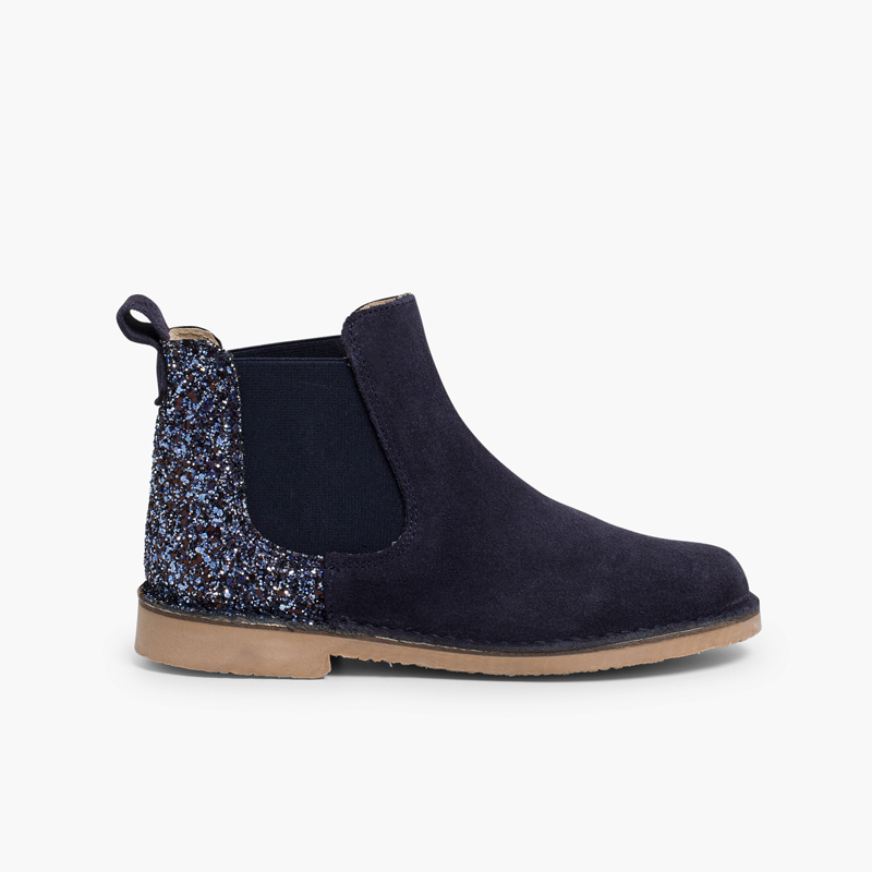 Stivaletti bambina scamosciati con tallone glitter Blu