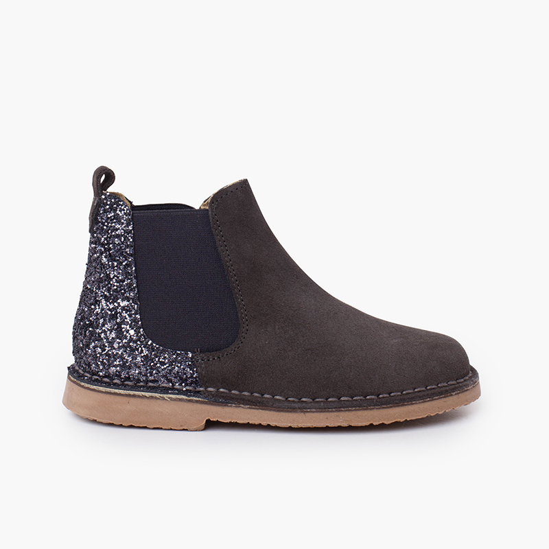 Stivaletti bambina scamosciati con tallone glitter Grigio scuro