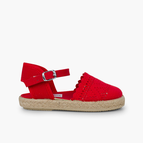 Espadrillas ricamate per bambine con fibbia Rosso