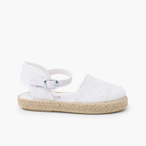 Espadrillas ricamate per bambine con fibbia Bianco
