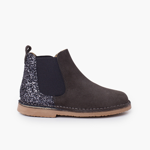 Stivaletti bambina scamosciati con tallone glitter Grigio scuro
