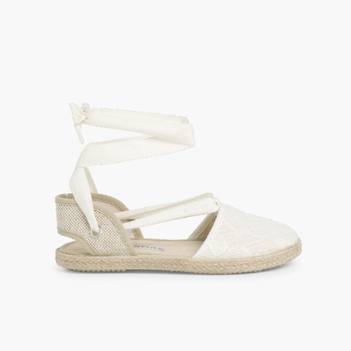Espadrillas valencianas per bambina all'uncinetto Beige