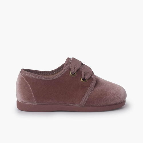 Scarpa di velluto con lacci Rosa Pastello