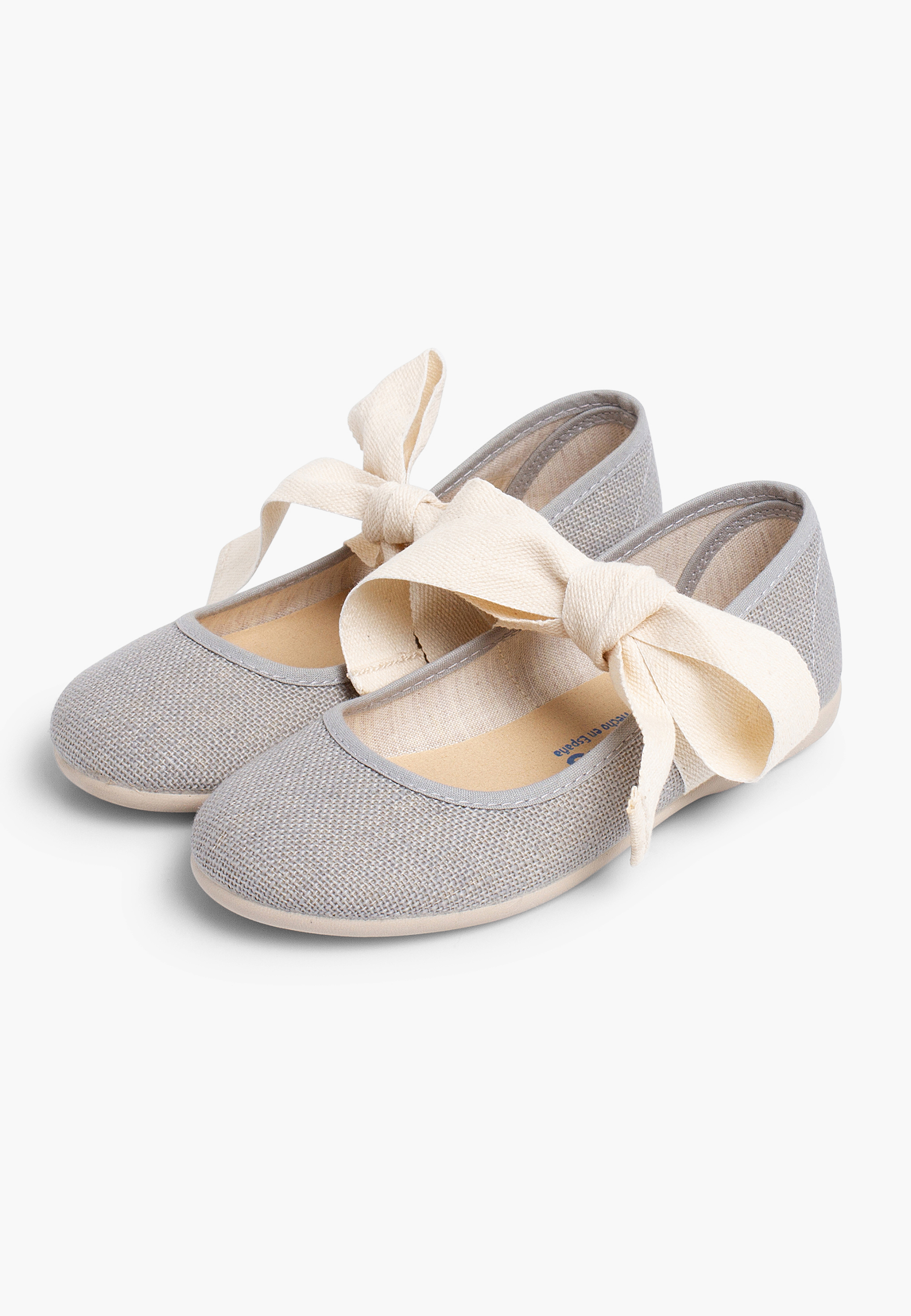 Scarpe con Cinturino Lino con Fiocco Ecru Grigio