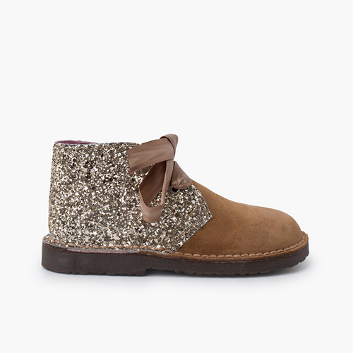 Polacchine Glitter Bambina  Taupe