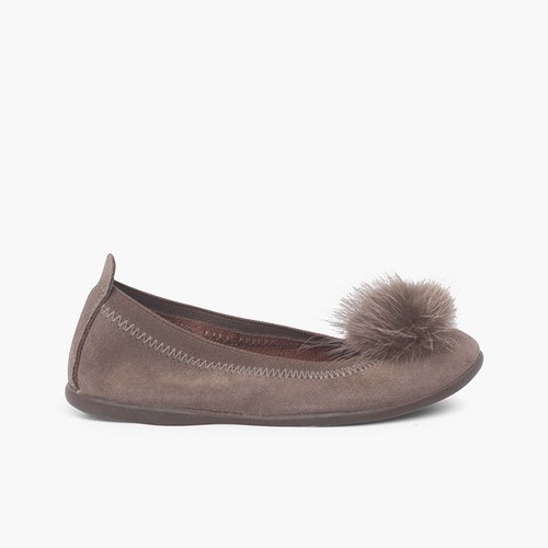 Ballerine con pompon bambina e donna Taupe