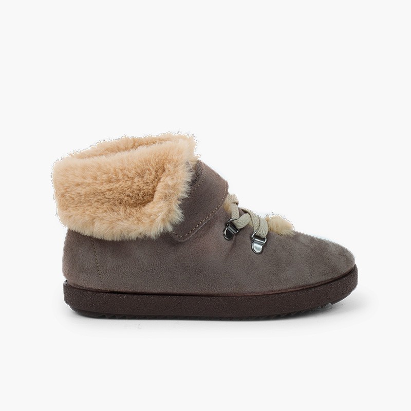 Stivali pelo bambini chiusura a strappo suola dentata Taupe