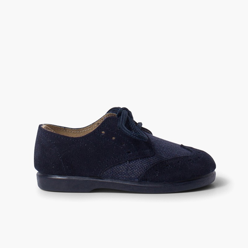 Scarpe Blucher scamosciate con lino e impunture bambini Blu
