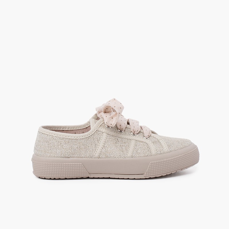 Sneakers lino brillanti donna e bambina Beige