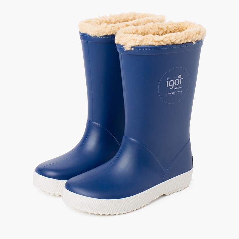  Stivali da pioggia interni in shearling per bambini Blu jeans