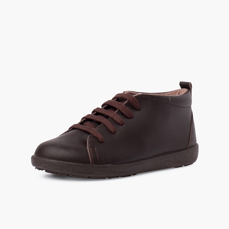 Scarpe in Pelle tipo Stivaletti Lacci Marrone