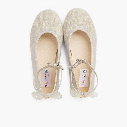 Ballerine lino cinturino fiocco posteriore organza Beige