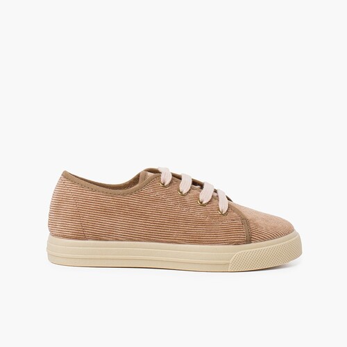 Sneakers in velluto a coste con suola larga Taupe