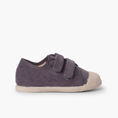 Sneakers in velluto a coste con puntale in gomma e doppia chiusura Grigio