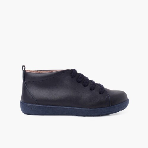 Scarpe in Pelle tipo Stivaletti Lacci Blu