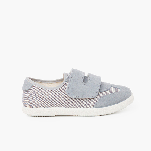 Sneakers a Righe e Scamosciati Doppio Chiusura a Strappo Blu grigiastro