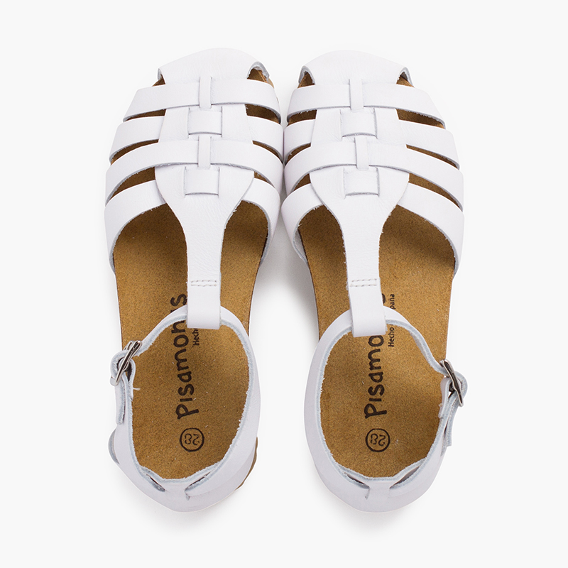  Sandali donna e bambino in pelle con suola bio Bianco