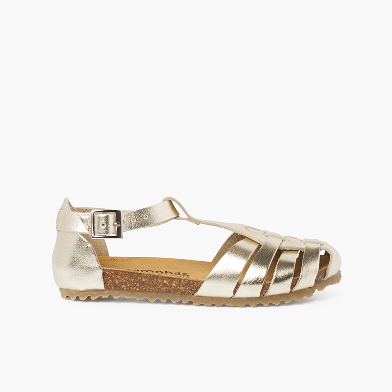  Sandali donna e bambino in pelle con suola bio Oro