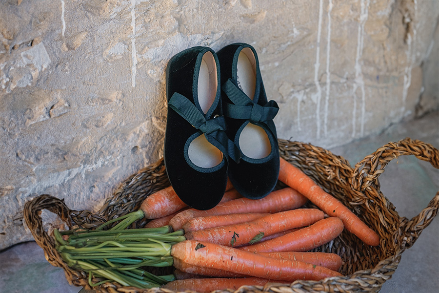 Scarpe cinturino in velluto con fiocco di faglia per bambine 