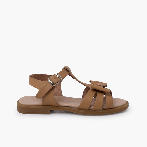 Sandalo da bambina in pelle con chiusura a fibbia Beige
