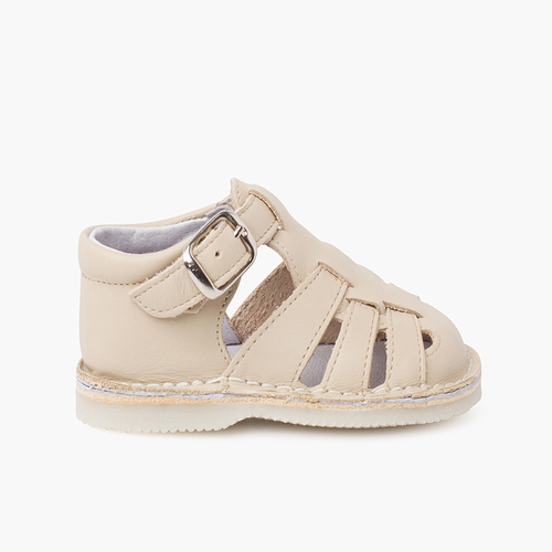 Sandali Ragnetti in pelle con chiusura a fibbia neonato Beige