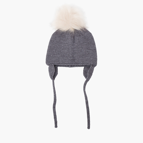 Cappello lana con paraorecchie e pompon pelliccia Gris Medio