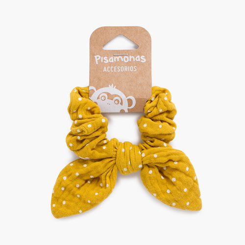 Scrunchie elastico con fiocco a pois Mostarda