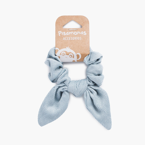 Elastico scrunchie in micropana glitterato con fiocco Azzurro Pastello