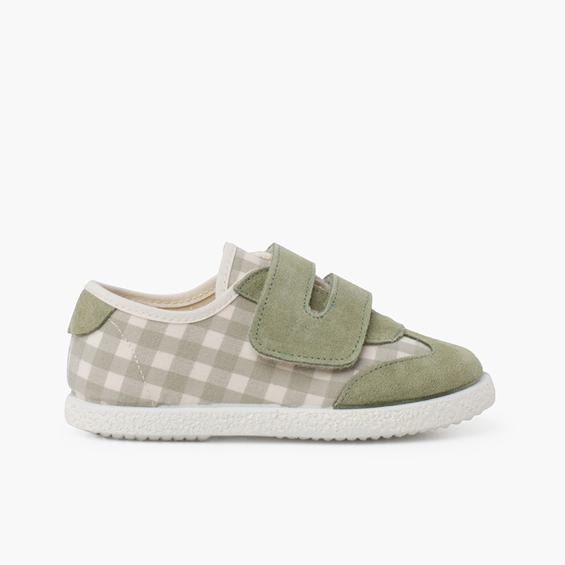 Sneakers in vichy e scamosciato con doppia chiusura a strappo Verde pastello