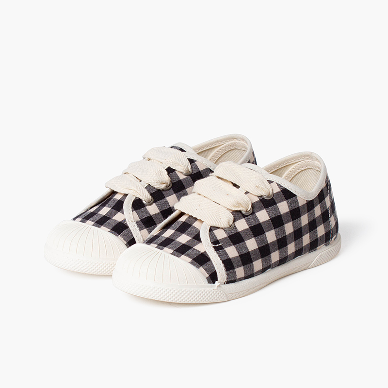 Sneakers vichy Punta di Gomma Lacci Nastro Nero