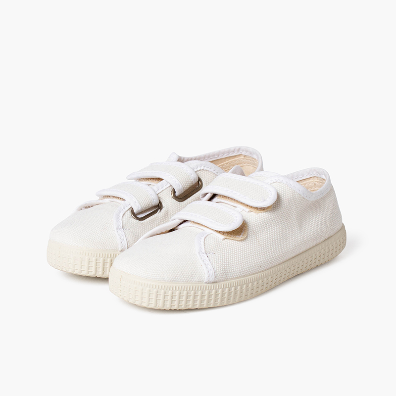 Sneakers in tela riciclata con chiusura a strappo Bianco