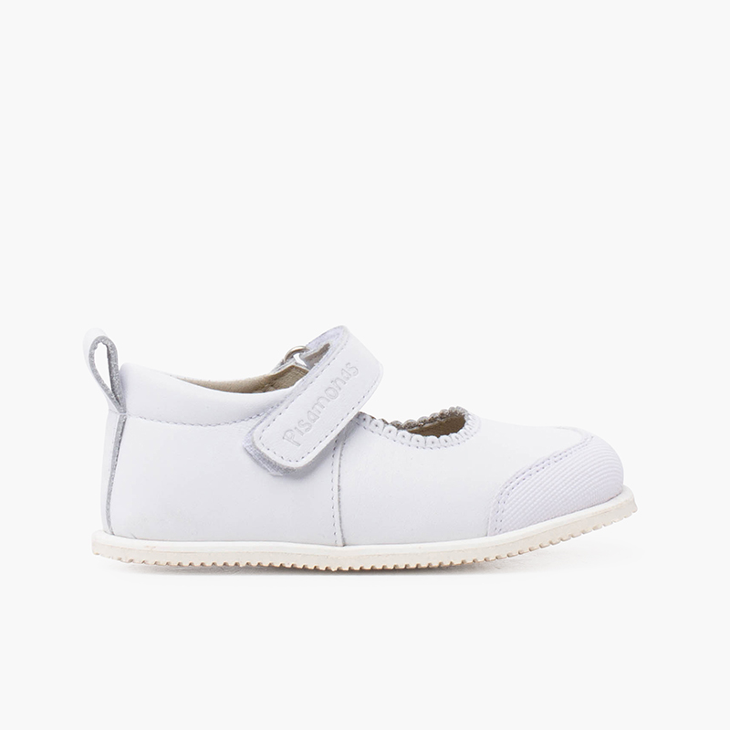 Scarpe con cinturino a strappo in pelle sportive con punta Bianco
