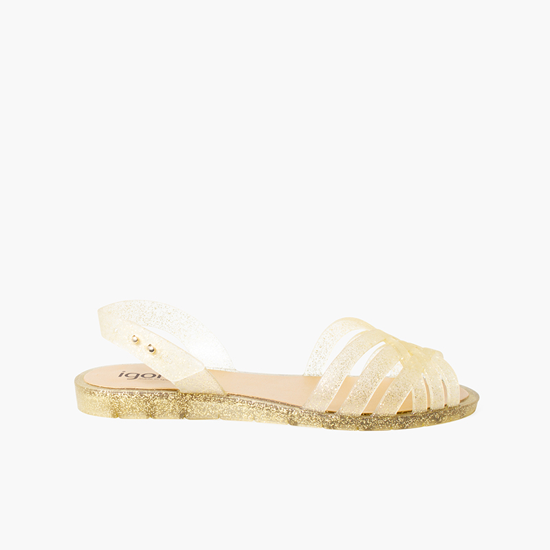 Sandali da donna in gomma glitterata Oro