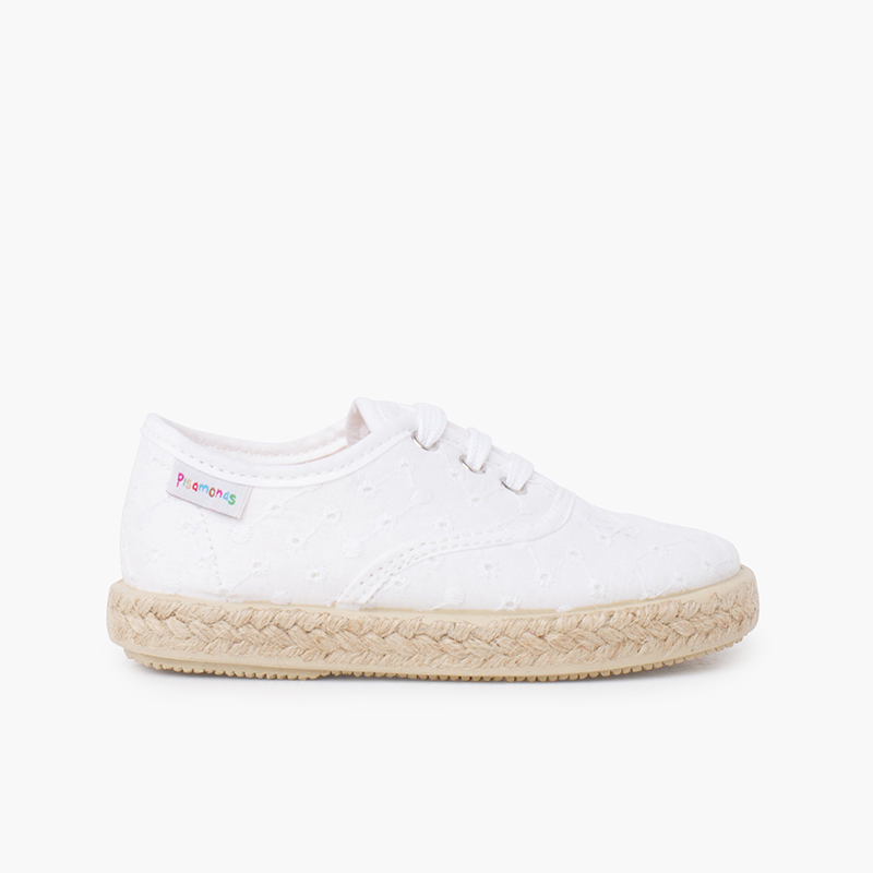 Sneakers tipo Espadrillas in tessuto svizzero ricamato Bianco