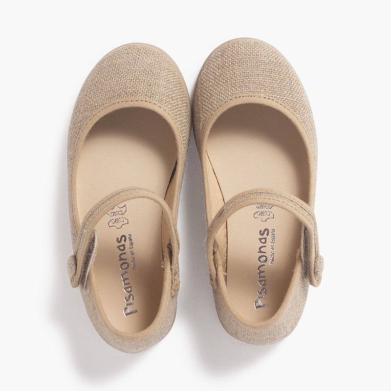 Scarpe con cinturino decorate con dettaglio bottone e chiusura a strappo Naturale